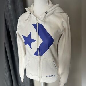 Converse off white hoodie with purple logo, sz small, gd used condition